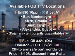 Diesel fuel EN590 10ppm &amp; Jet A1 (Discount from Platts -10%)